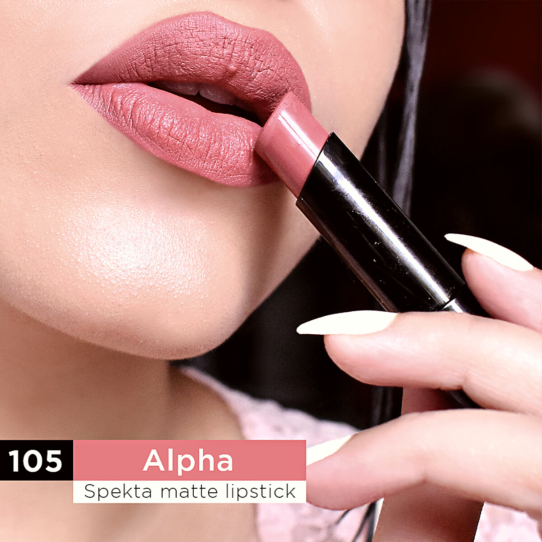 nude pink dusty matte lipstick shade alpha for brown dusky skin 
