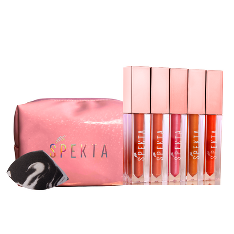 Spekta Set of 5 Dewy Diva Liquid Blushes with Makeup Pouch & Blender Free (21ml)
