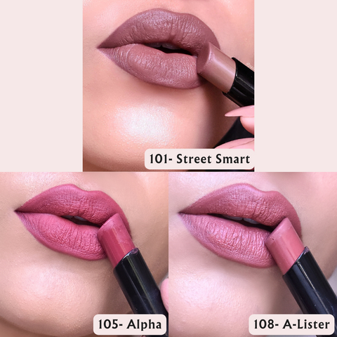 Spekta Nude Matte Lipstick Combo Set of 3 Lipsticks- 101 Street Smart, 105 Alpha, 108 A-Lister (11.1g)
