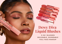 Spekta Set of 5 Dewy Diva Liquid Blushes with Makeup Pouch & Blender Free (21ml)