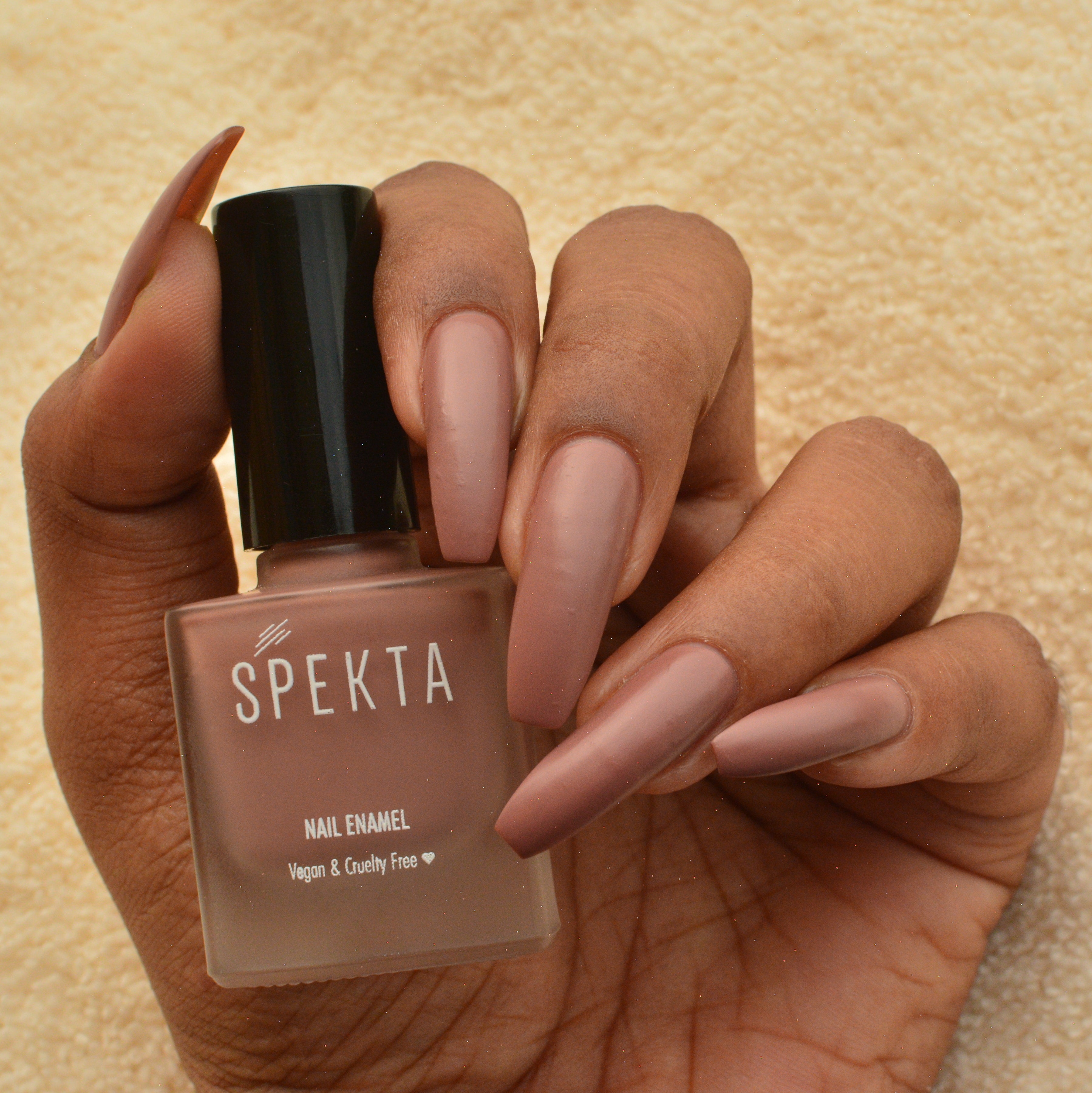 Spekta cosmetics matte nail polish for dusky dark skin, nude pink nail polish butterfly shade