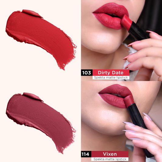 Matte Lipstick Pack of 2- Fiery Red (103 Dirty Date, 114 Vixen)